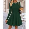 imageZESICA Womens Fall Long Sleeve Mini Dress 2025 Boat Neck Elegant Pleated A Line Flowy Wedding Guest Party Short DressesDarkgreen
