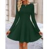 imageZESICA Womens Fall Long Sleeve Mini Dress 2025 Boat Neck Elegant Pleated A Line Flowy Wedding Guest Party Short DressesDarkgreen