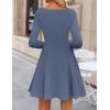 imageZESICA Womens Fall Long Sleeve Mini Dress 2025 Boat Neck Elegant Pleated A Line Flowy Wedding Guest Party Short DressesDustyblue