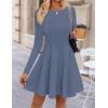 imageZESICA Womens Fall Long Sleeve Mini Dress 2025 Boat Neck Elegant Pleated A Line Flowy Wedding Guest Party Short DressesDustyblue