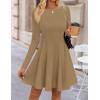 imageZESICA Womens Fall Long Sleeve Mini Dress 2025 Boat Neck Elegant Pleated A Line Flowy Wedding Guest Party Short DressesKhaki