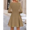imageZESICA Womens Fall Long Sleeve Mini Dress 2025 Boat Neck Elegant Pleated A Line Flowy Wedding Guest Party Short DressesKhaki