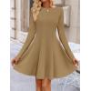 imageZESICA Womens Fall Long Sleeve Mini Dress 2025 Boat Neck Elegant Pleated A Line Flowy Wedding Guest Party Short DressesKhaki
