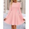 imageZESICA Womens Fall Long Sleeve Mini Dress 2025 Boat Neck Elegant Pleated A Line Flowy Wedding Guest Party Short DressesPink