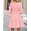 imageZESICA Womens Fall Long Sleeve Mini Dress 2025 Boat Neck Elegant Pleated A Line Flowy Wedding Guest Party Short DressesPink