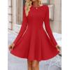 imageZESICA Womens Fall Long Sleeve Mini Dress 2025 Boat Neck Elegant Pleated A Line Flowy Wedding Guest Party Short DressesRed