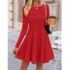 imageZESICA Womens Fall Long Sleeve Mini Dress 2025 Boat Neck Elegant Pleated A Line Flowy Wedding Guest Party Short DressesRed