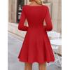 imageZESICA Womens Fall Long Sleeve Mini Dress 2025 Boat Neck Elegant Pleated A Line Flowy Wedding Guest Party Short DressesRed
