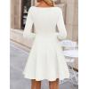 imageZESICA Womens Fall Long Sleeve Mini Dress 2025 Boat Neck Elegant Pleated A Line Flowy Wedding Guest Party Short DressesWhite