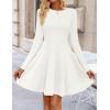 imageZESICA Womens Fall Long Sleeve Mini Dress 2025 Boat Neck Elegant Pleated A Line Flowy Wedding Guest Party Short DressesWhite