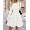 imageZESICA Womens Fall Long Sleeve Mini Dress 2025 Boat Neck Elegant Pleated A Line Flowy Wedding Guest Party Short DressesWhite