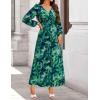 imageZESICA Womens Long Sleeve Midi Dresses 2025 Fall Square Neck Hight Wasit A Line Flowy Wedding Cocktail Party DressGreen