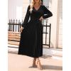imageZESICA Womens Velvet Midi Dress 2025 Casual V Neck Long Sleeve Solid Color Elastic High Waist Flowy Evening Party DressesBlack