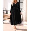 imageZESICA Womens Velvet Midi Dress 2025 Casual V Neck Long Sleeve Solid Color Elastic High Waist Flowy Evening Party DressesBlack