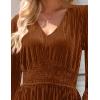 imageZESICA Womens Velvet Midi Dress 2025 Casual V Neck Long Sleeve Solid Color Elastic High Waist Flowy Evening Party DressesCaramel