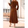 imageZESICA Womens Velvet Midi Dress 2025 Casual V Neck Long Sleeve Solid Color Elastic High Waist Flowy Evening Party DressesCaramel