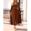 imageZESICA Womens Velvet Midi Dress 2025 Casual V Neck Long Sleeve Solid Color Elastic High Waist Flowy Evening Party DressesCaramel