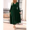 imageZESICA Womens Velvet Midi Dress 2025 Casual V Neck Long Sleeve Solid Color Elastic High Waist Flowy Evening Party DressesGreen