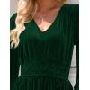imageZESICA Womens Velvet Midi Dress 2025 Casual V Neck Long Sleeve Solid Color Elastic High Waist Flowy Evening Party DressesGreen