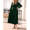 imageZESICA Womens Velvet Midi Dress 2025 Casual V Neck Long Sleeve Solid Color Elastic High Waist Flowy Evening Party DressesGreen