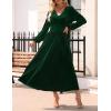 imageZESICA Womens Velvet Midi Dress 2025 Casual V Neck Long Sleeve Solid Color Elastic High Waist Flowy Evening Party DressesGreen