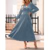 imageZESICA Womens Velvet Midi Dress 2025 Casual V Neck Long Sleeve Solid Color Elastic High Waist Flowy Evening Party DressesGrey Blue