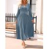 imageZESICA Womens Velvet Midi Dress 2025 Casual V Neck Long Sleeve Solid Color Elastic High Waist Flowy Evening Party DressesGrey Blue