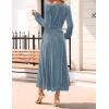 imageZESICA Womens Velvet Midi Dress 2025 Casual V Neck Long Sleeve Solid Color Elastic High Waist Flowy Evening Party DressesGrey Blue