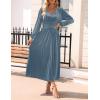 imageZESICA Womens Velvet Midi Dress 2025 Casual V Neck Long Sleeve Solid Color Elastic High Waist Flowy Evening Party DressesGrey Blue