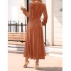imageZESICA Womens Velvet Midi Dress 2025 Casual V Neck Long Sleeve Solid Color Elastic High Waist Flowy Evening Party DressesOrange Red