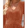 imageZESICA Womens Velvet Midi Dress 2025 Casual V Neck Long Sleeve Solid Color Elastic High Waist Flowy Evening Party DressesOrange Red