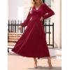 imageZESICA Womens Velvet Midi Dress 2025 Casual V Neck Long Sleeve Solid Color Elastic High Waist Flowy Evening Party DressesWine Red