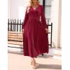 imageZESICA Womens Velvet Midi Dress 2025 Casual V Neck Long Sleeve Solid Color Elastic High Waist Flowy Evening Party DressesWine Red