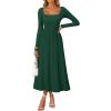imageZESICA Fall Dresses for Women 2025 Elegant Classy Square Neck Long Sleeve Flowy Wedding Guest Party Midi DressDarkgreen