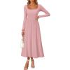 imageZESICA Fall Dresses for Women 2025 Elegant Classy Square Neck Long Sleeve Flowy Wedding Guest Party Midi DressPink