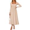 imageZESICA Fall Dresses for Women 2025 Elegant Classy Square Neck Long Sleeve Flowy Wedding Guest Party Midi DressSand