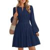 imageZESICA Fall Long Sleeve Mini Dresses for Women 2025 Lightweight V Neck High Waist A Line Flowy Swing Casual Party DressNavy