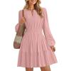imageZESICA Fall Long Sleeve Mini Dresses for Women 2025 Lightweight V Neck High Waist A Line Flowy Swing Casual Party DressPink