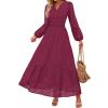 imageZESICA Womens 2025 Fall Long Sleeve Maxi Dress V Neck Hollow Out Eyelet A Line Long Flowy Casual Party DressesFuchsia