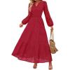 imageZESICA Womens 2025 Fall Long Sleeve Maxi Dress V Neck Hollow Out Eyelet A Line Long Flowy Casual Party DressesRed