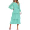imageZESICA Womens 2025 Long Sleeve Crew Neck Ruffle Tiered Layered Chiffon Flowy Swing Long Midi DressMint
