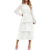 imageZESICA Womens 2025 Long Sleeve Crew Neck Ruffle Tiered Layered Chiffon Flowy Swing Long Midi DressWhite