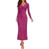 imageZESICA Womens Fall Floral Long Sleeve Bodycon Dress 2025 Elegant V Neck Cocktail Party Long Midi DressesRosypurple