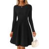 imageZESICA Womens Fall Long Sleeve Mini Dress 2025 Boat Neck Elegant Pleated A Line Flowy Wedding Guest Party Short DressesBlack