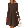 imageZESICA Womens Fall Long Sleeve Mini Dress 2025 Boat Neck Elegant Pleated A Line Flowy Wedding Guest Party Short DressesBrown