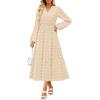 imageZESICA Boho Fall Maxi Dresses for Women 2025 Dressy Casual Long Sleeve Swiss Dot Tiered Flowy Swing Wedding Guest Long DressApricot