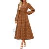 imageZESICA Boho Fall Maxi Dresses for Women 2025 Dressy Casual Long Sleeve Swiss Dot Tiered Flowy Swing Wedding Guest Long DressCaramel