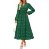 imageZESICA Boho Fall Maxi Dresses for Women 2025 Dressy Casual Long Sleeve Swiss Dot Tiered Flowy Swing Wedding Guest Long DressDarkgreen
