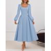 imageZESICA Fall Cocktail Dresses for Women Wedding Guest 2025 Elegant Long Sleeve Square Neck Swing Evening Prom Midi DressBlue