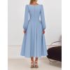 imageZESICA Fall Cocktail Dresses for Women Wedding Guest 2025 Elegant Long Sleeve Square Neck Swing Evening Prom Midi DressBlue